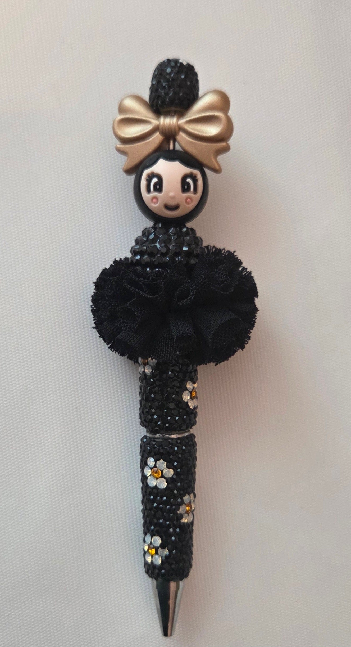 Pen glitter zwart met bloem